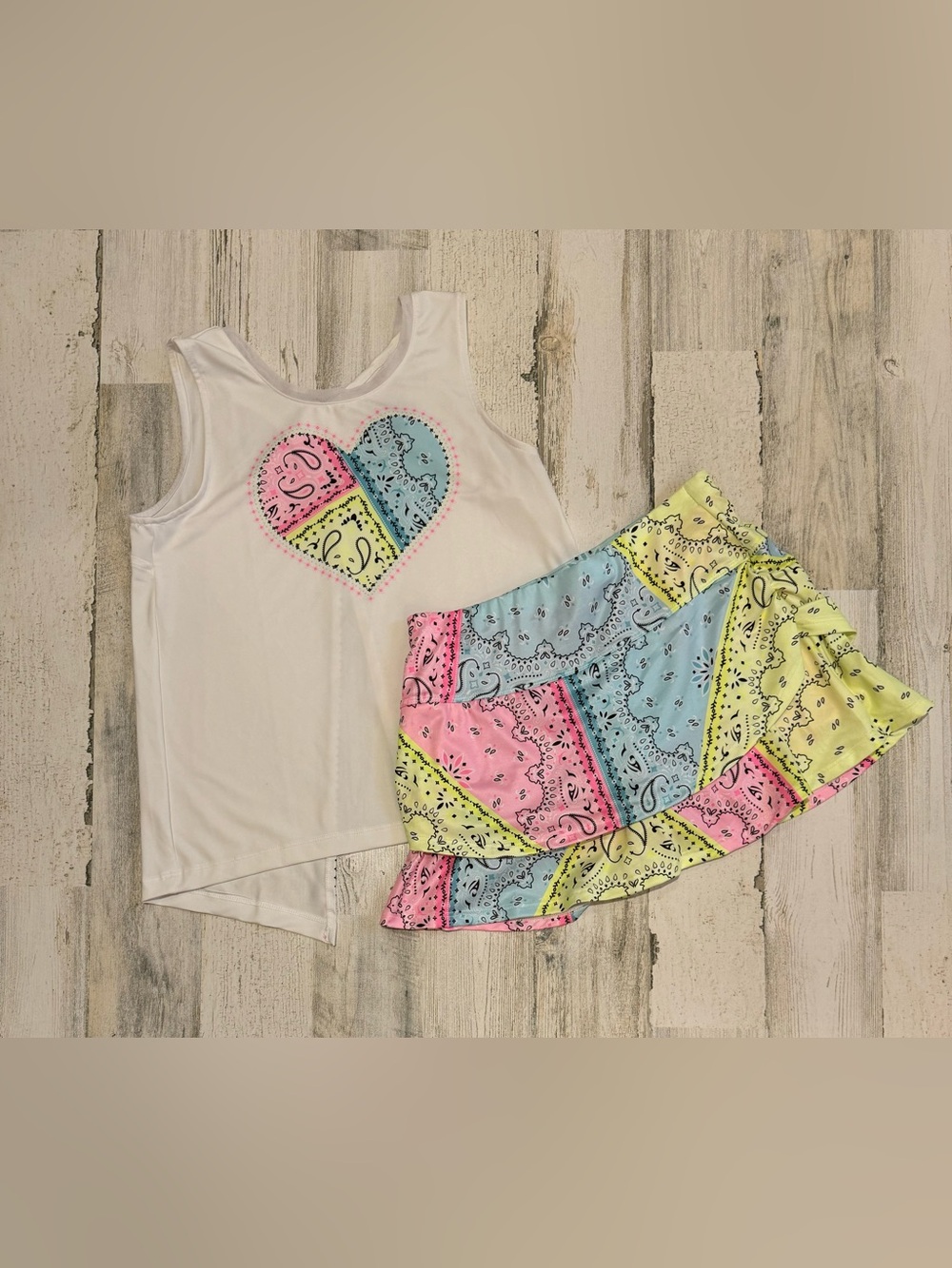 Kids Lucky in Love 2 pc. Bandana Halter Top Bright Pastel Skort Set L 1